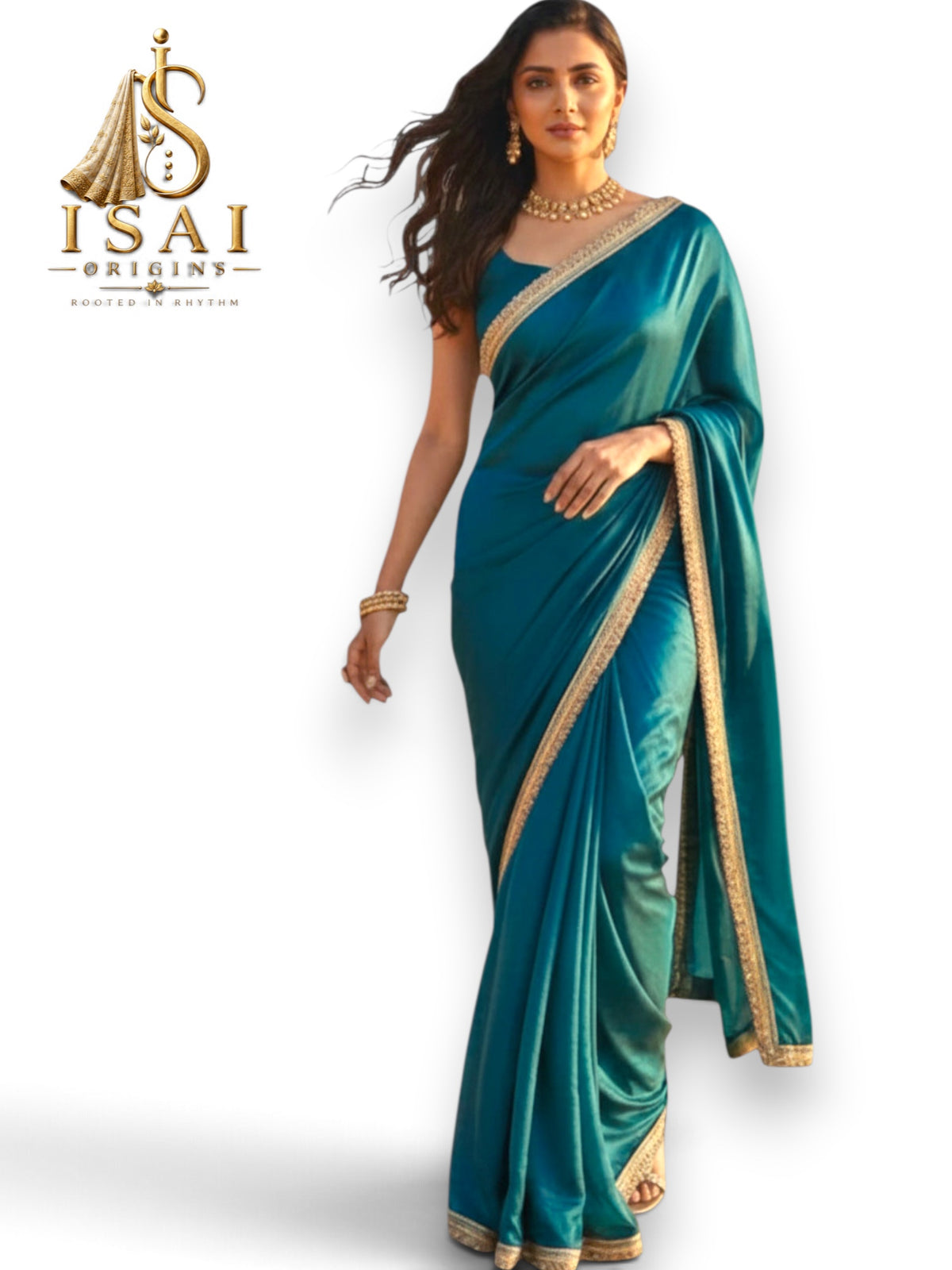 PONNOLI - The Nc Chiffon Fendy Golden Lace Border Saree
