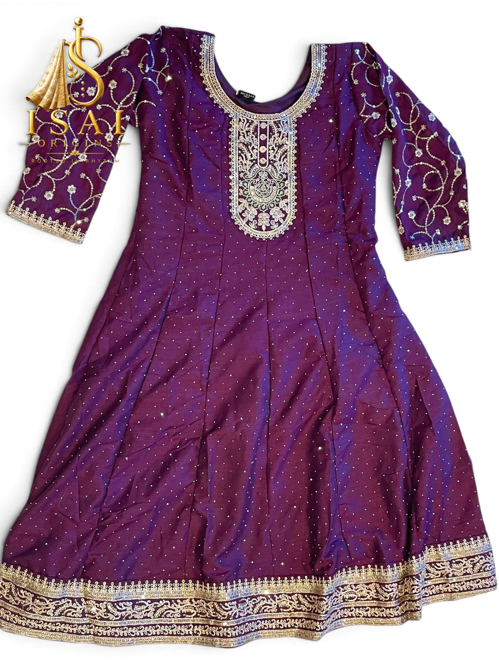 SENBAGAM - Deep Plum Embroidered Anarkali Set with Mauve Dupatta - Adults 36|38|40