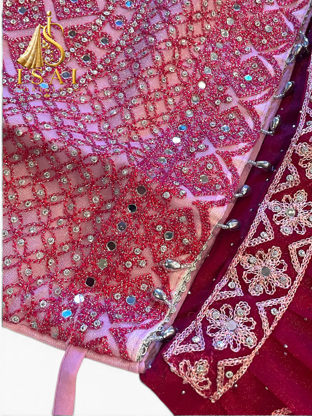 ROJA - Ruby Red  & Rose Gold Embroidered Lehenga Set- Kids & Adults (32-40)