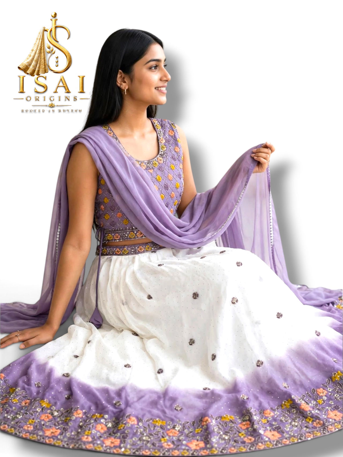 MULLAI - Lavender Ombre Floral Lehenga Set - Kids & Adults (32-40)