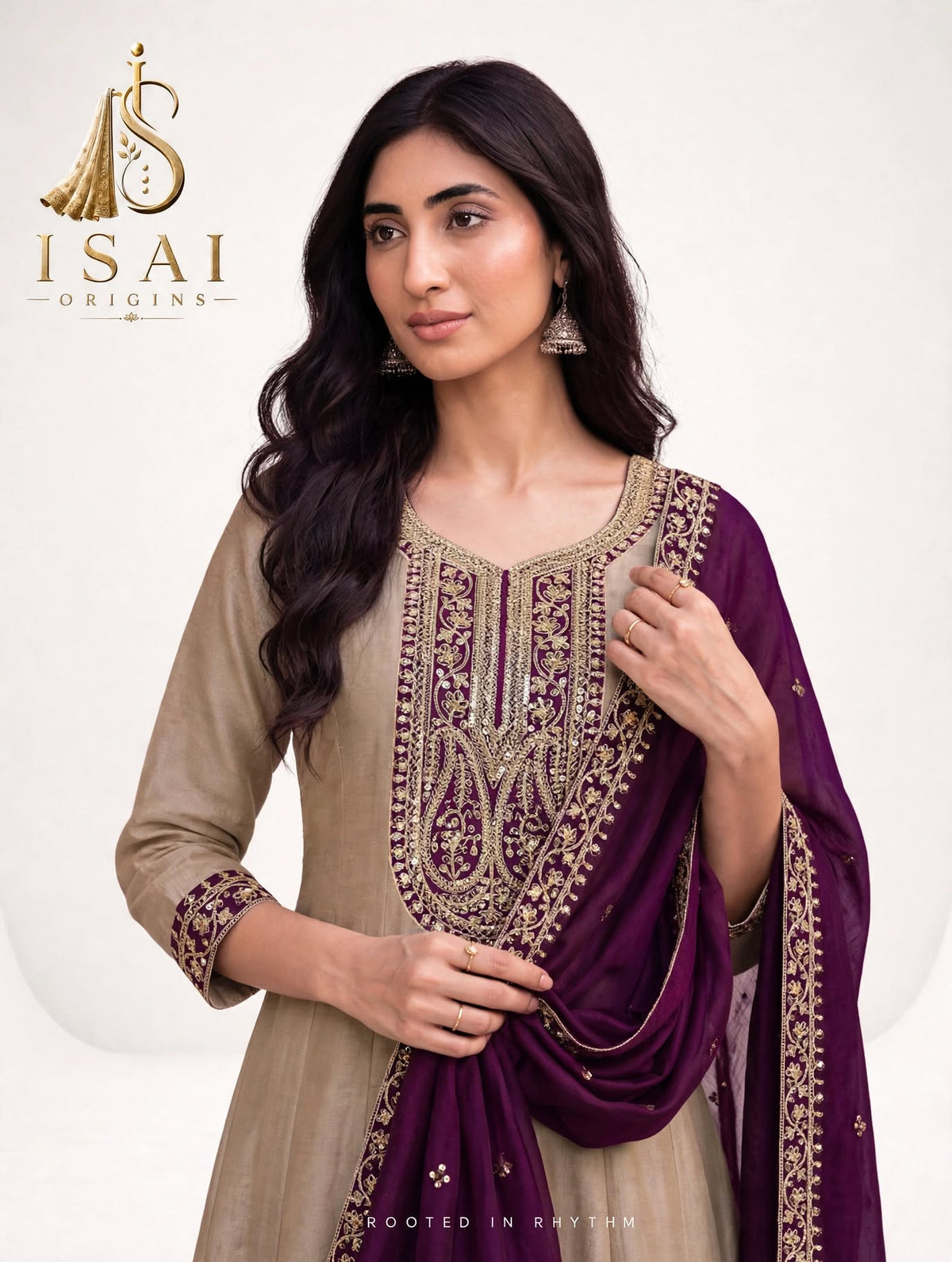 THAALAM - The Beige & Royale Purple Heritage Anarkali Set - Adults (M-XXL)
