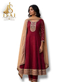 THENRAL - Burgundy Embroidered Anarkali Set with Beige Dupatta - Adults 36|38|40