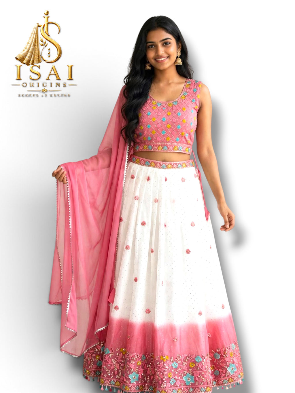 THAMARAI - The Dusty Rose Pink Ombre Floral Lehenga Set - Kids & Adults (32-40)