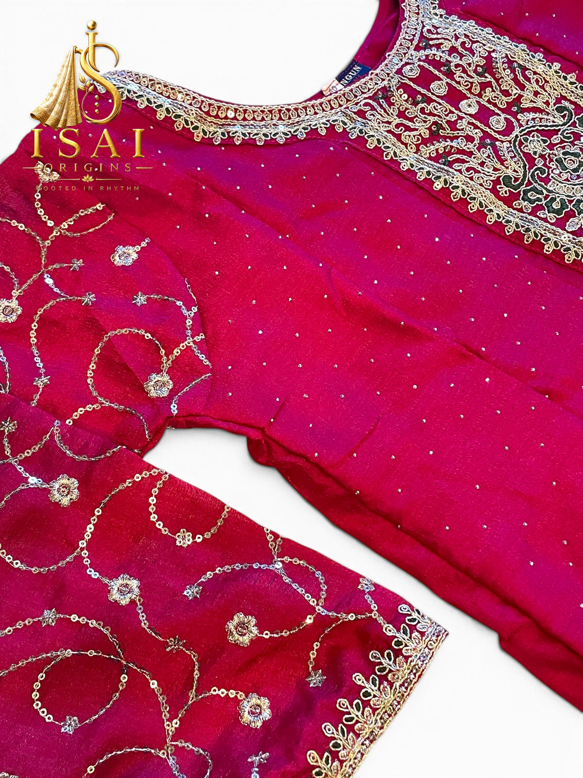 VAANATHI - Ruby Red Embroidered Anarkali Set with Teal Dupatta - Adults 36|38|40