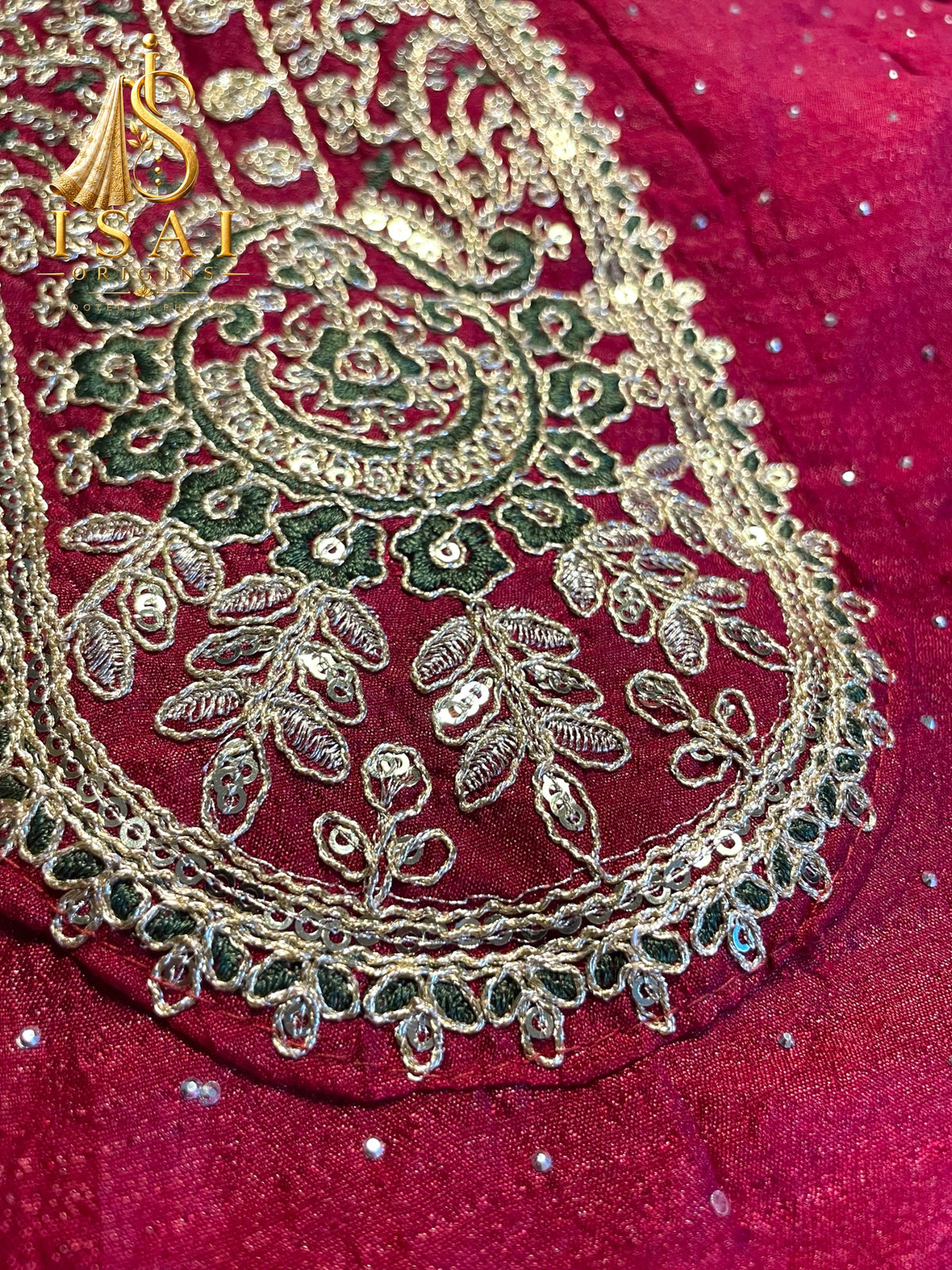 VAANATHI - Ruby Red Embroidered Anarkali Set with Teal Dupatta - Adults 36|38|40