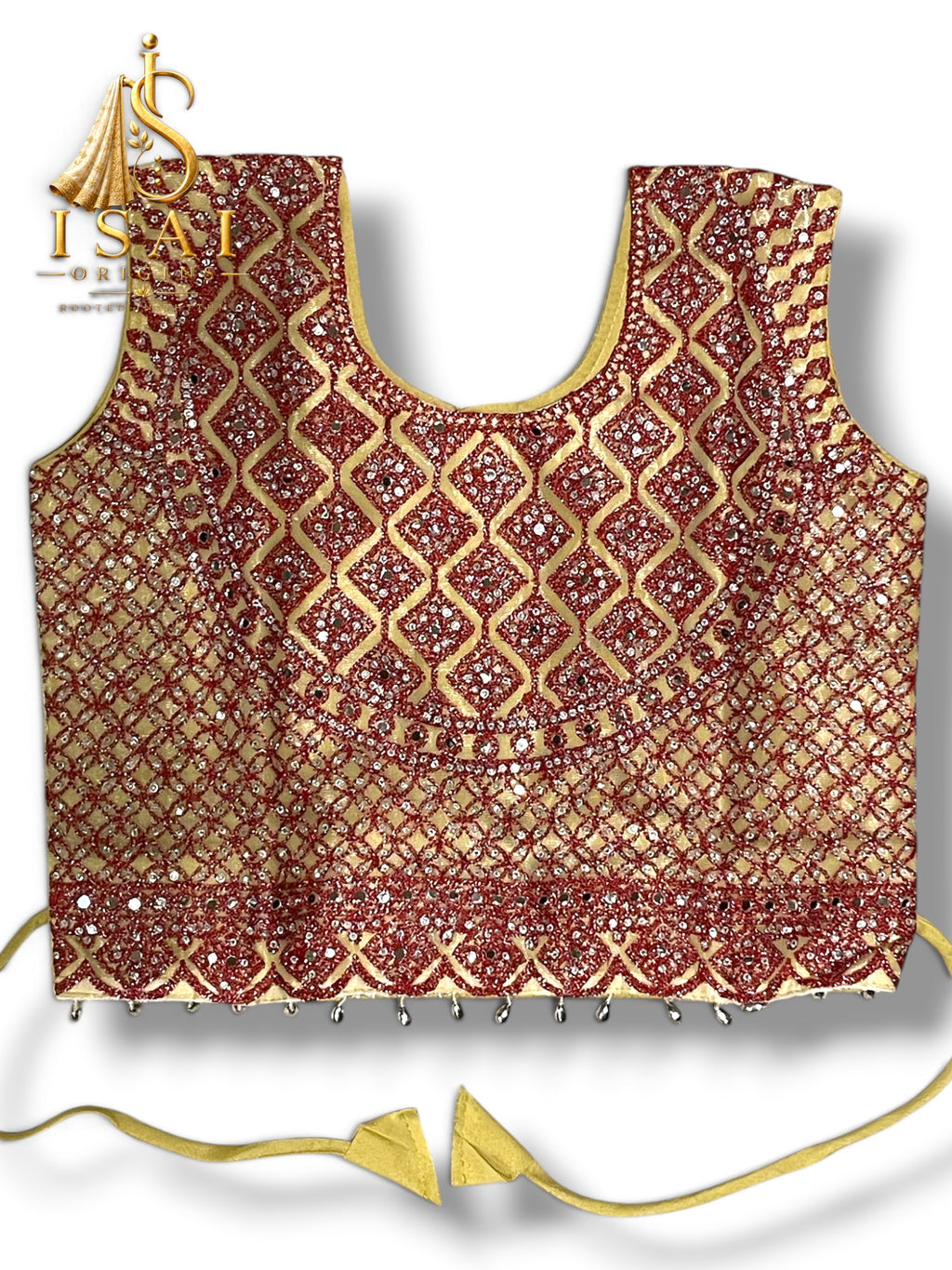 ROJA - Ruby Red & Champagne Gold Embroidered Lehenga Set - Kids & Adults (32-40)