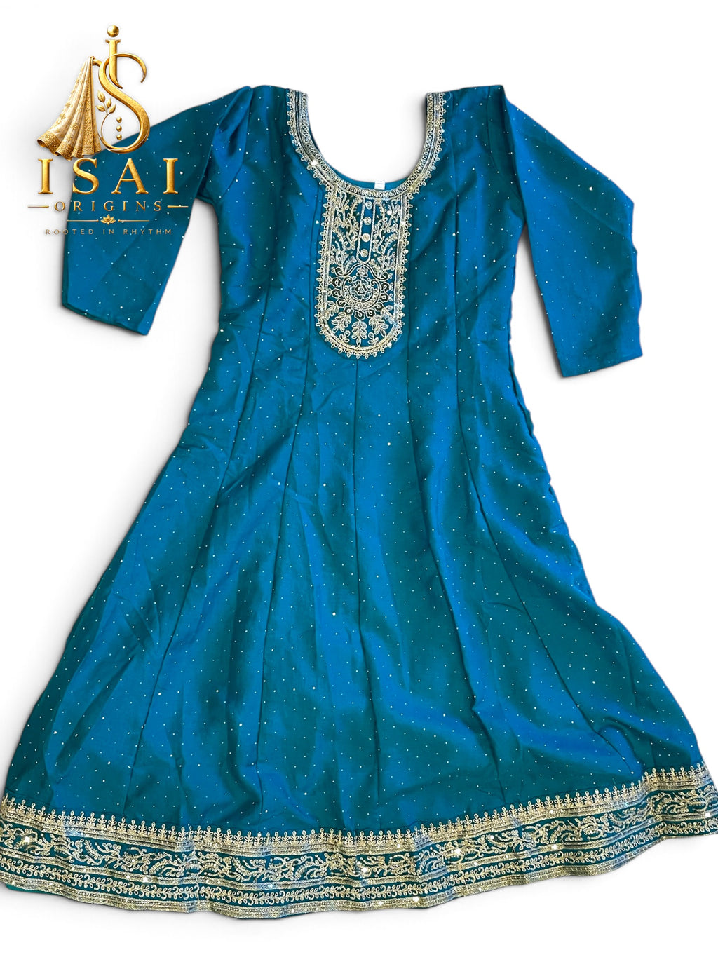 PAVALAM - Teal Blue Embroidered Anarkali Set with Ruby Dupatta - Adults 36|38|40