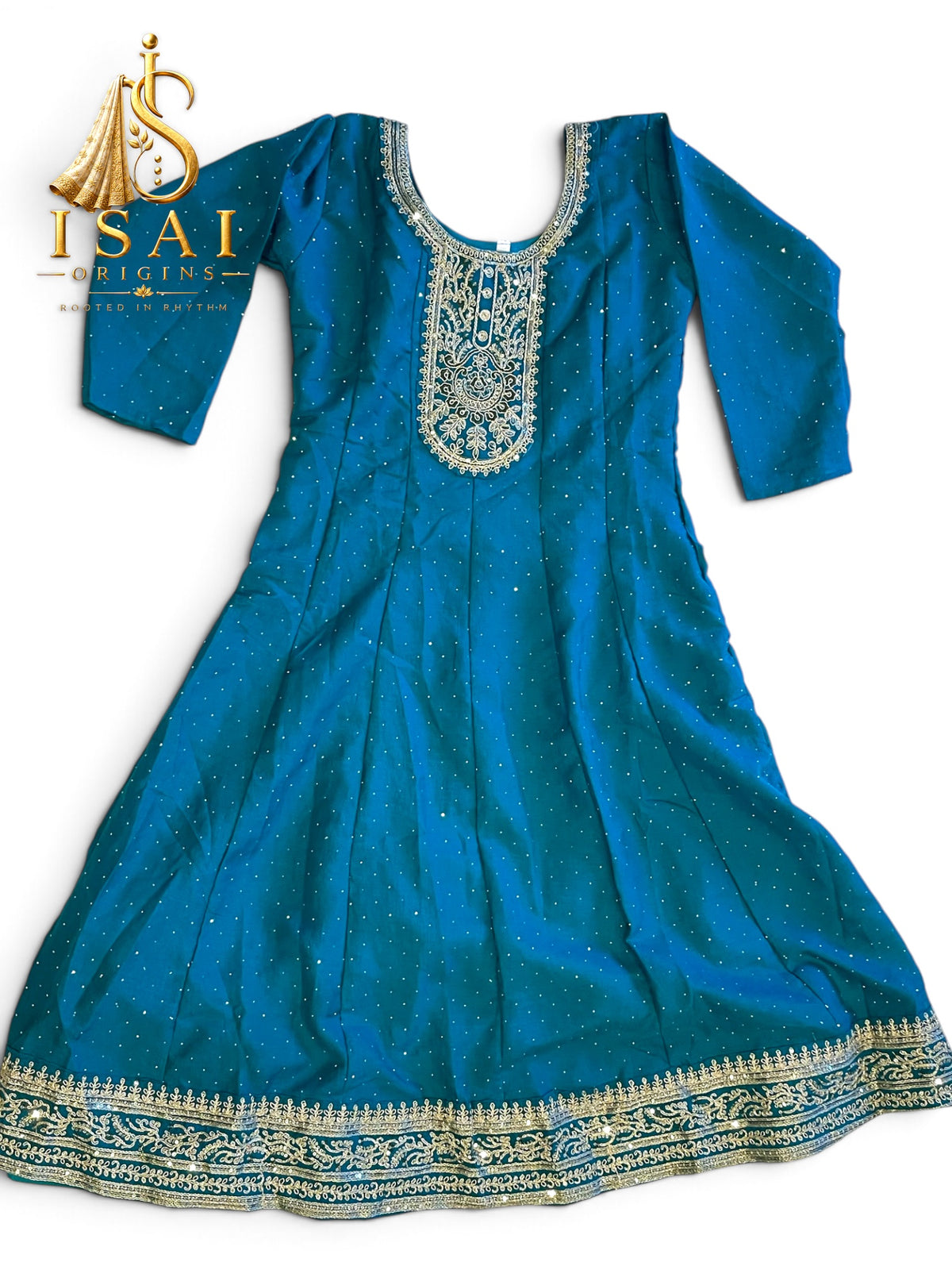 PAVALAM - Teal Blue Embroidered Anarkali Set with Ruby Dupatta - Adults 36|38|40