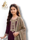 DHWANI - The Wine Purple & Taupe Heritage Anarkali Set - Kids & Adults (36-40)