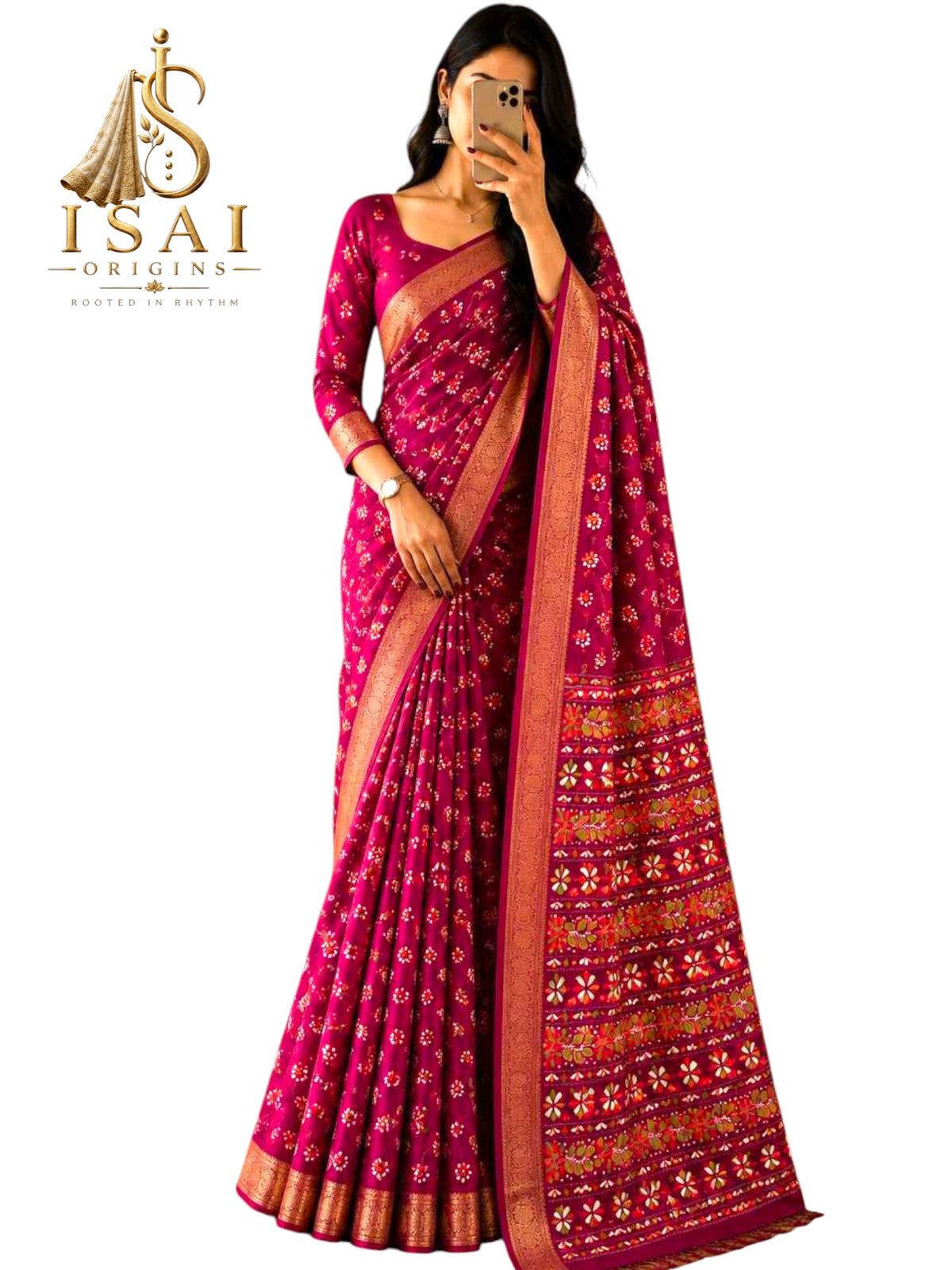 SENGATHI - The Moss Floral Print Saree with Jacquard Border
