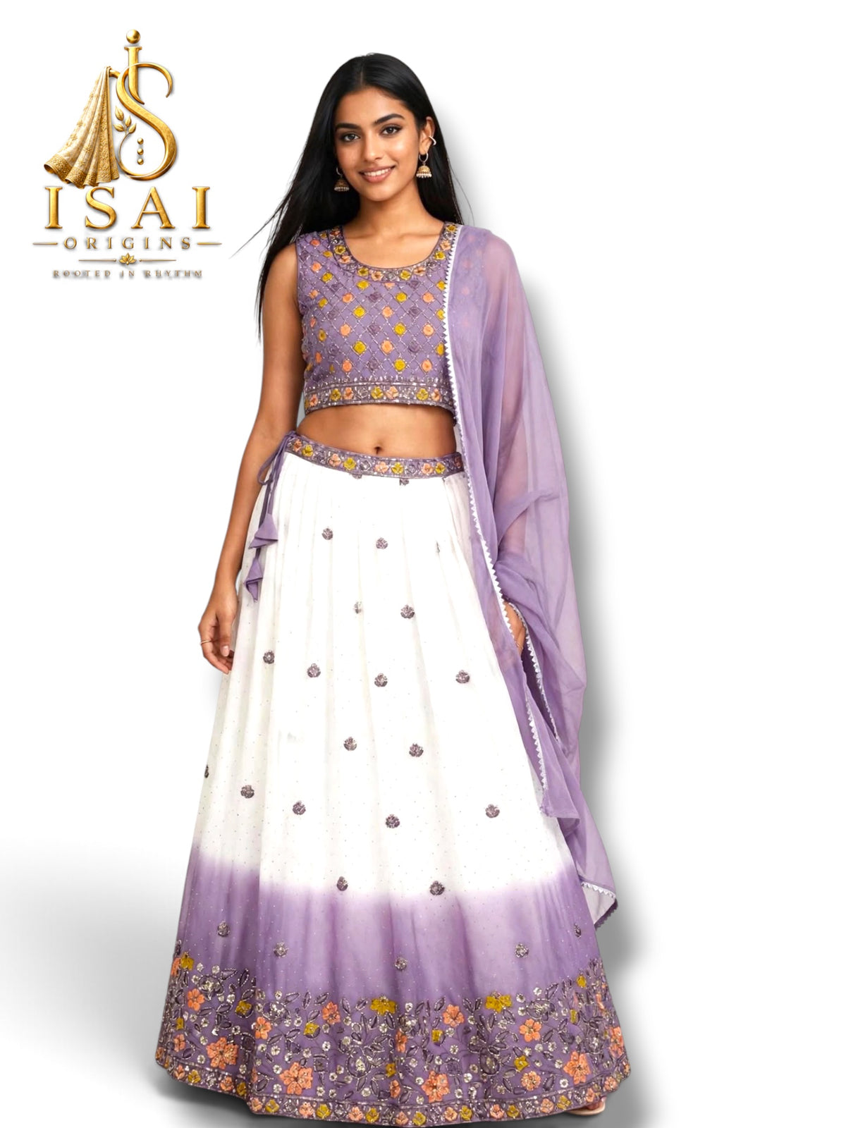 MULLAI - Lavender Ombre Floral Lehenga Set - Kids & Adults (32-40)