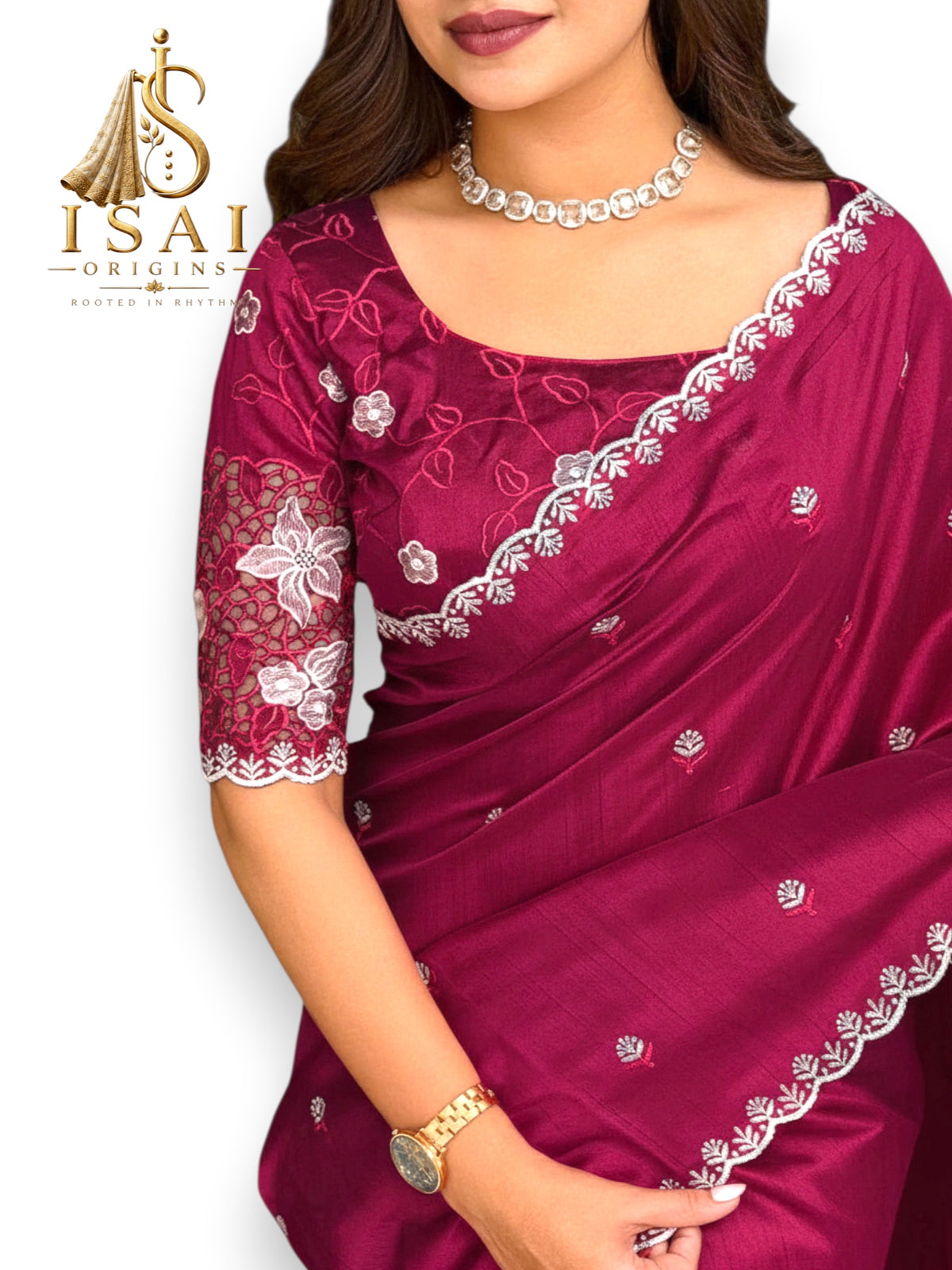 KAVYA - The Tussar Cotton Threadwork Cutwork Saree