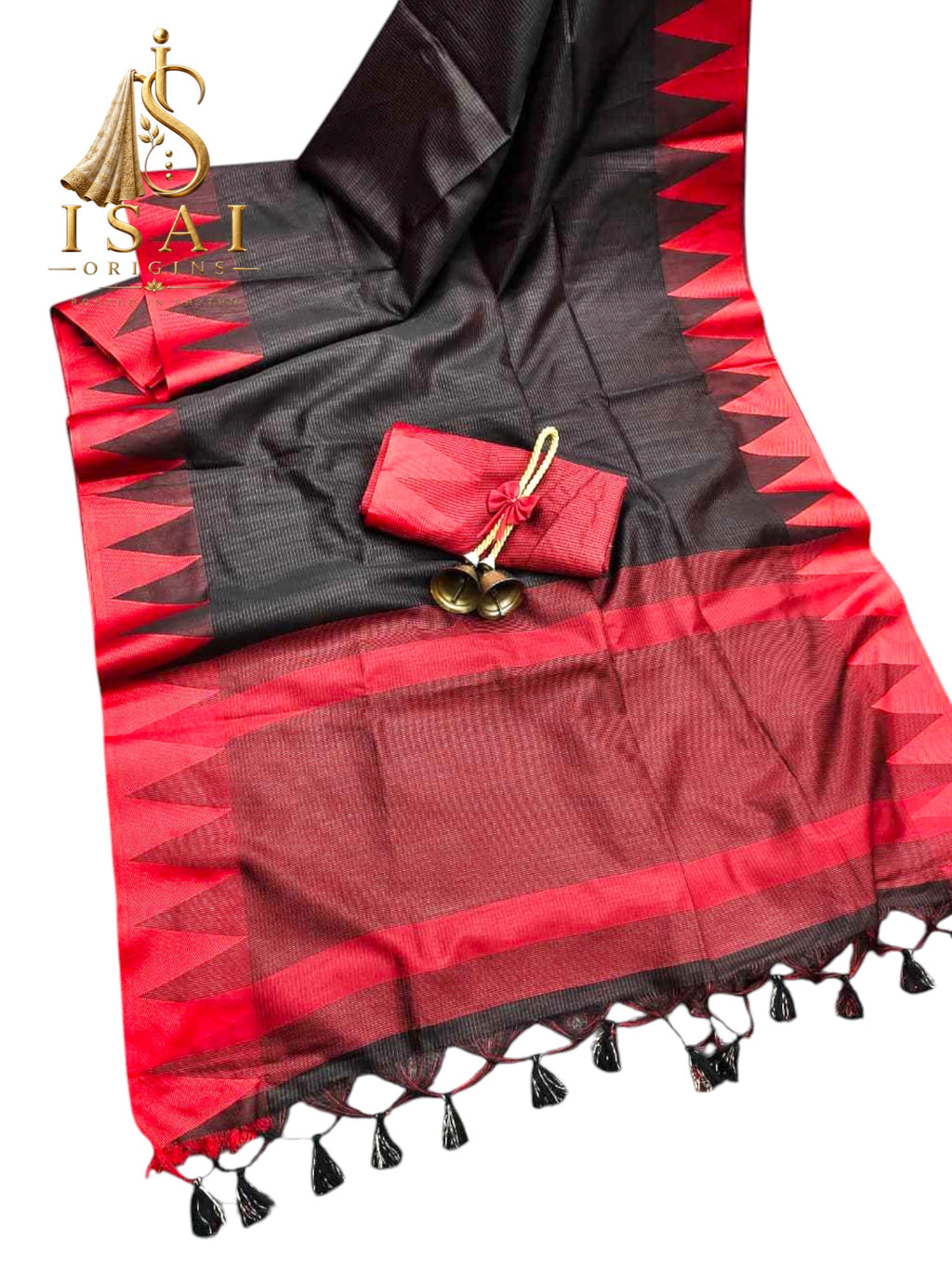 PAADAL - The Soft Khadi Raw Silk Contrast Temple Border Saree with Tassels