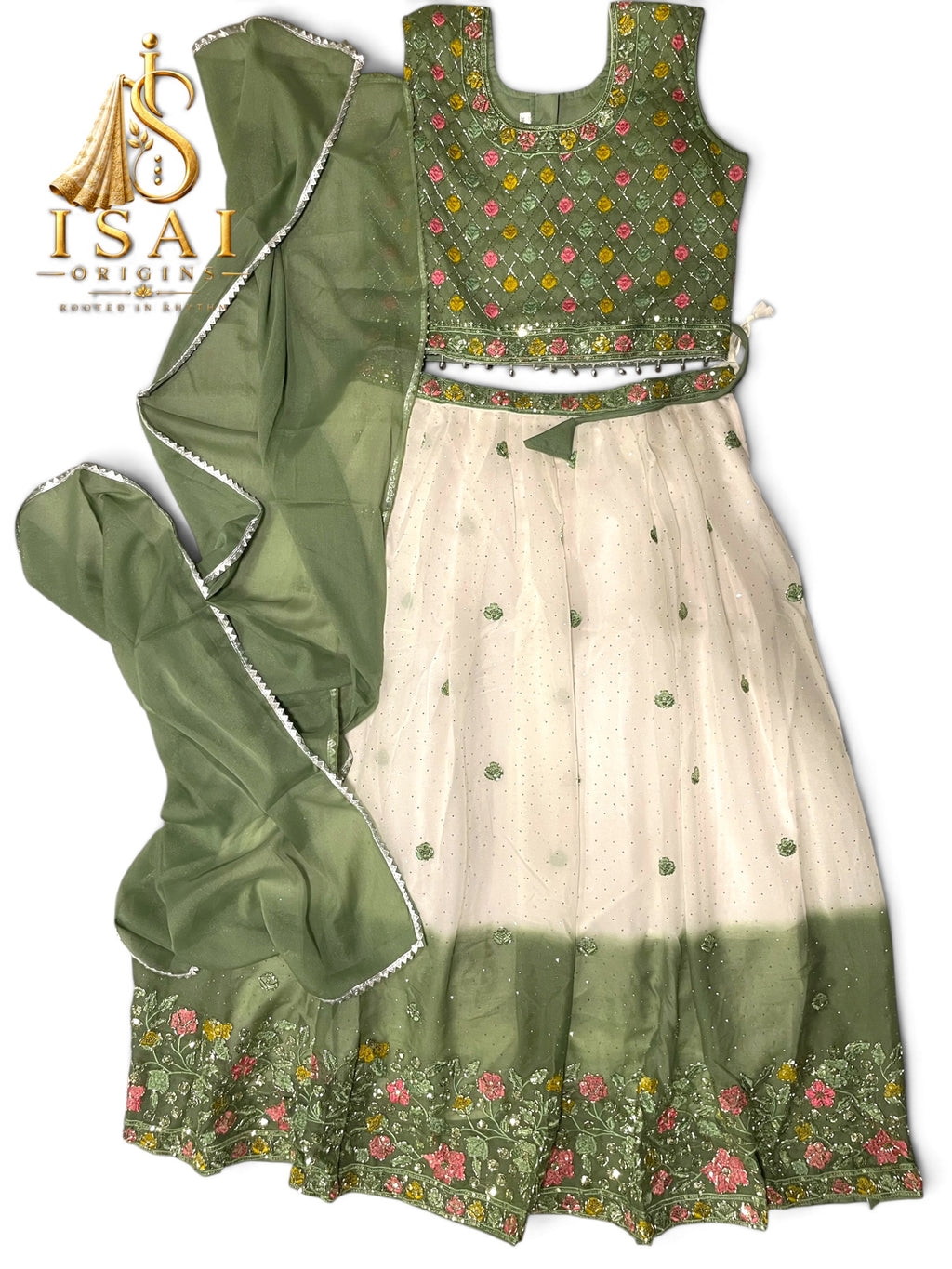 MAYURI – Sage Green & Ivory Floral Lehenga Set