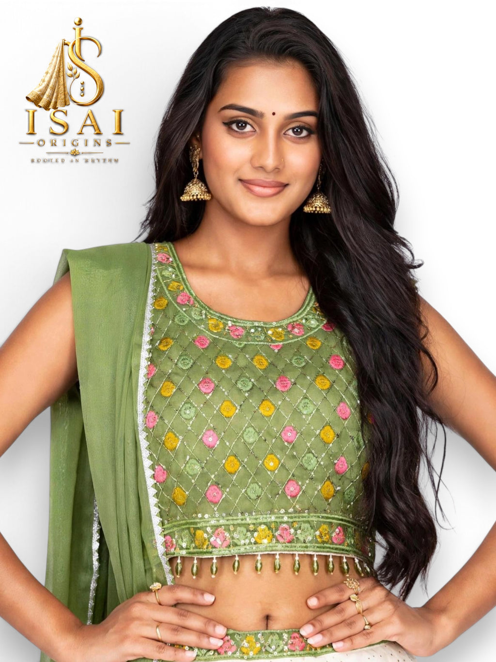 MAYURI – Sage Green & Ivory Floral Lehenga Set