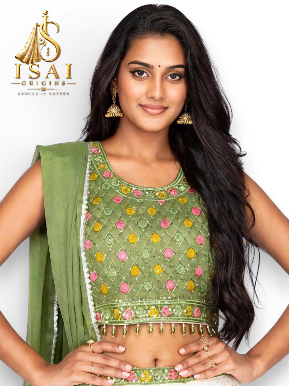 MAYURI – Sage Green & Ivory Floral Lehenga Set