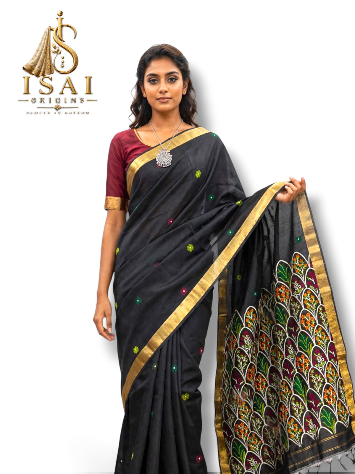 JATHI - The Handloom Raw Silk Jamdani Butta Saree