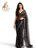 MINNAL - The Pure Georgette Floral Metallic Weave Saree with Stone Drop Border
