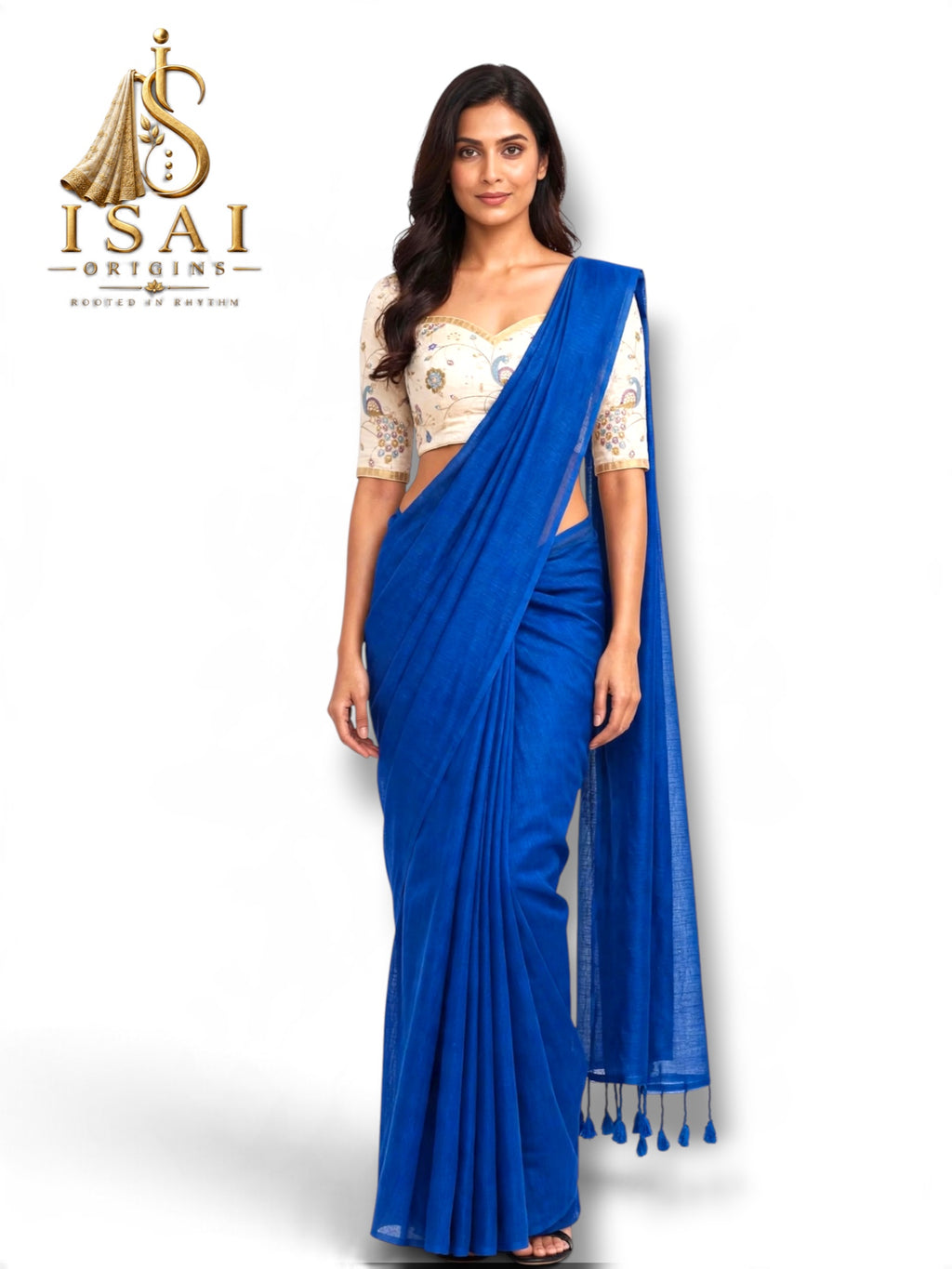MALAR - The Soft Mugha Cotton Work Blouse Saree with Pom Pom Tassels