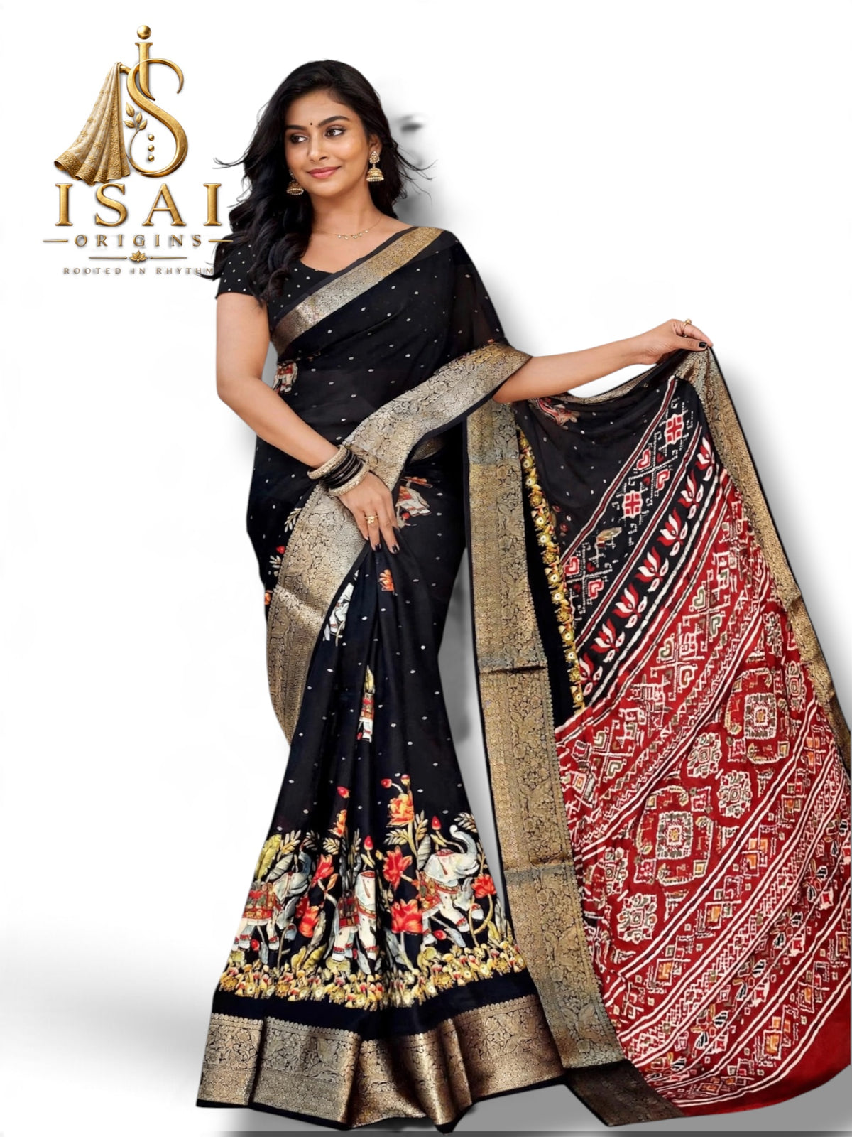 POONKODI - The Benarasi Georgette Floral Print Saree with Weaving Border