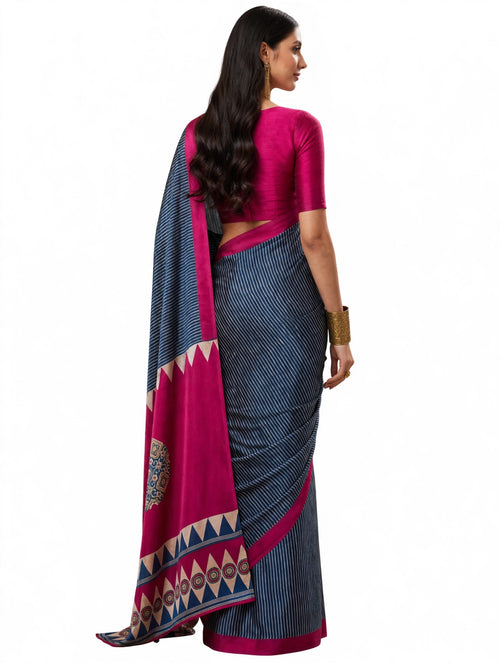 ISAIYAZH - The Silk Crepe Digital Print Saree with Crepe Printed Blouse