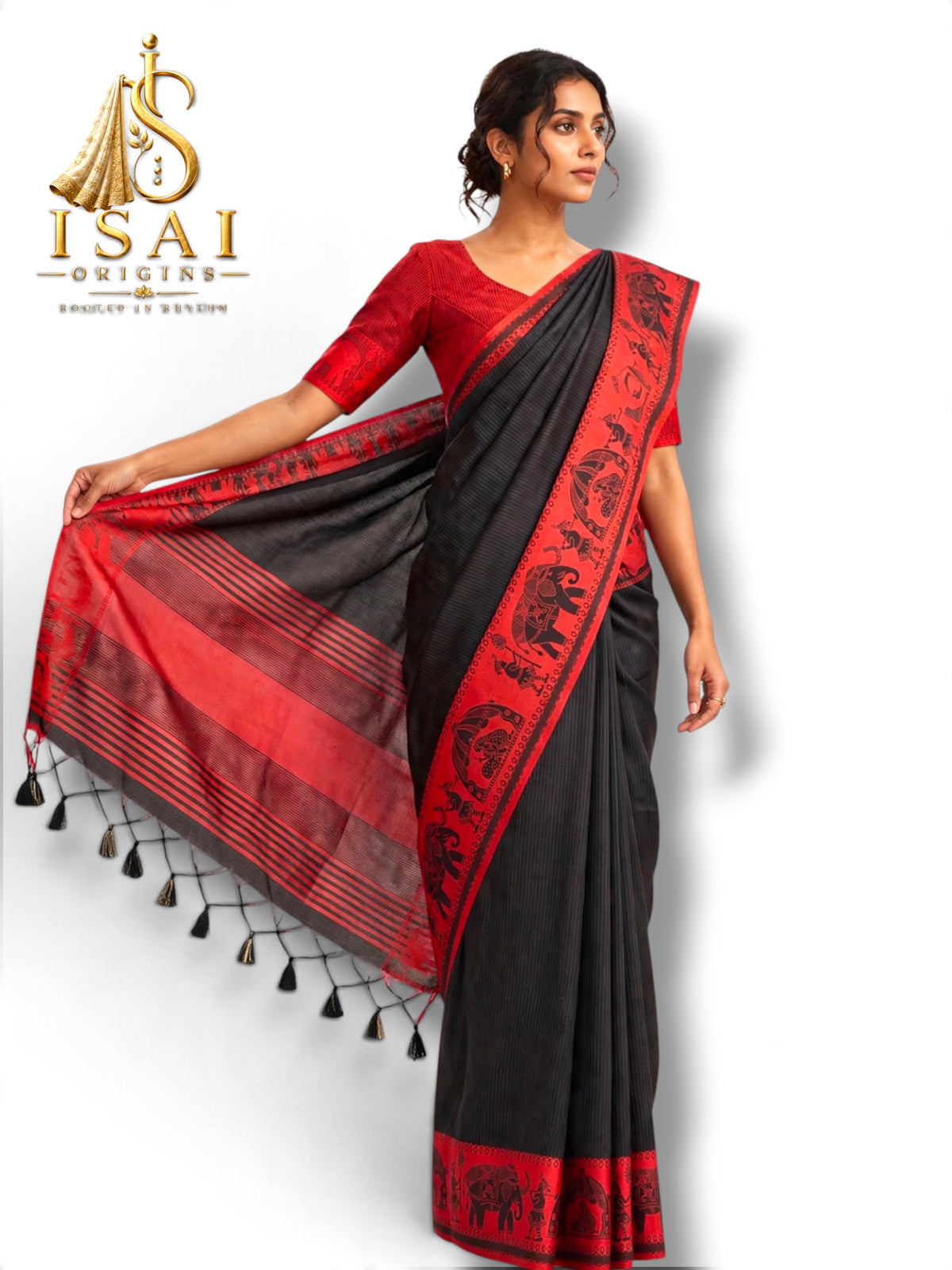 THALIR - The Premium Khadi Raw Silk Zari Lining Saree with Contrast Pallu
