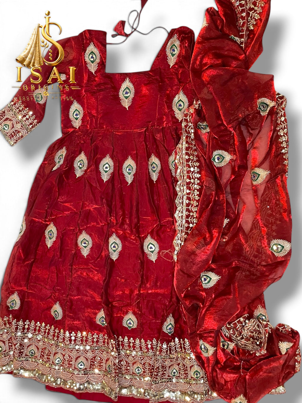 SENGAL - The Ruby Red Mor Pankh Peacock Feather Heritage Anarkali Salwar Set