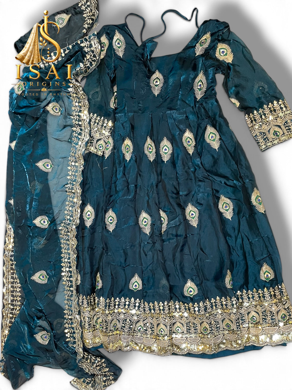 MAYIL - The Deep Teal Mor Pankh Peacock Feather Heritage Anarkali Salwar Set