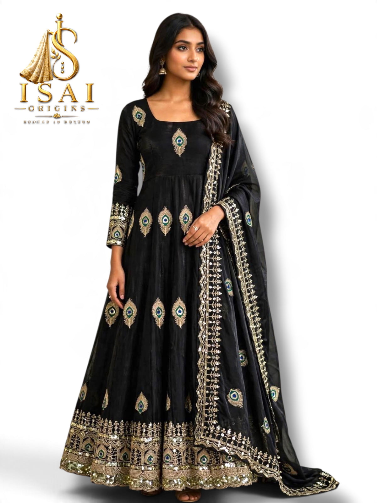 NIZHAL - The Black Mor Pankh Peacock Feather Heritage Anarkali Salwar Set