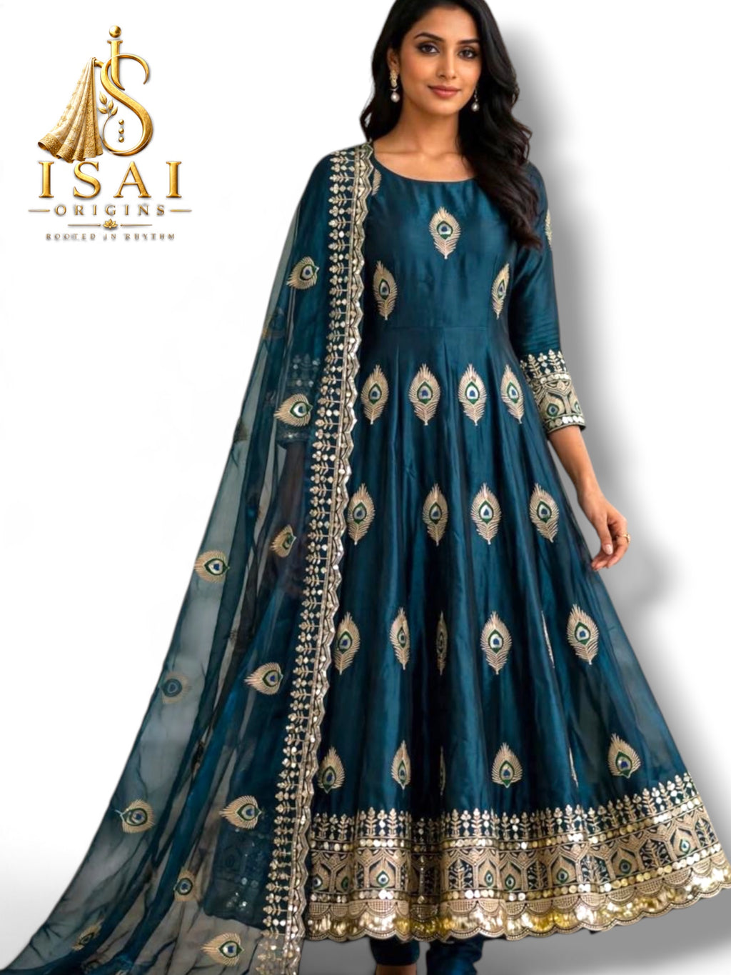 MAYIL - The Deep Teal Mor Pankh Peacock Feather Heritage Anarkali Salwar Set
