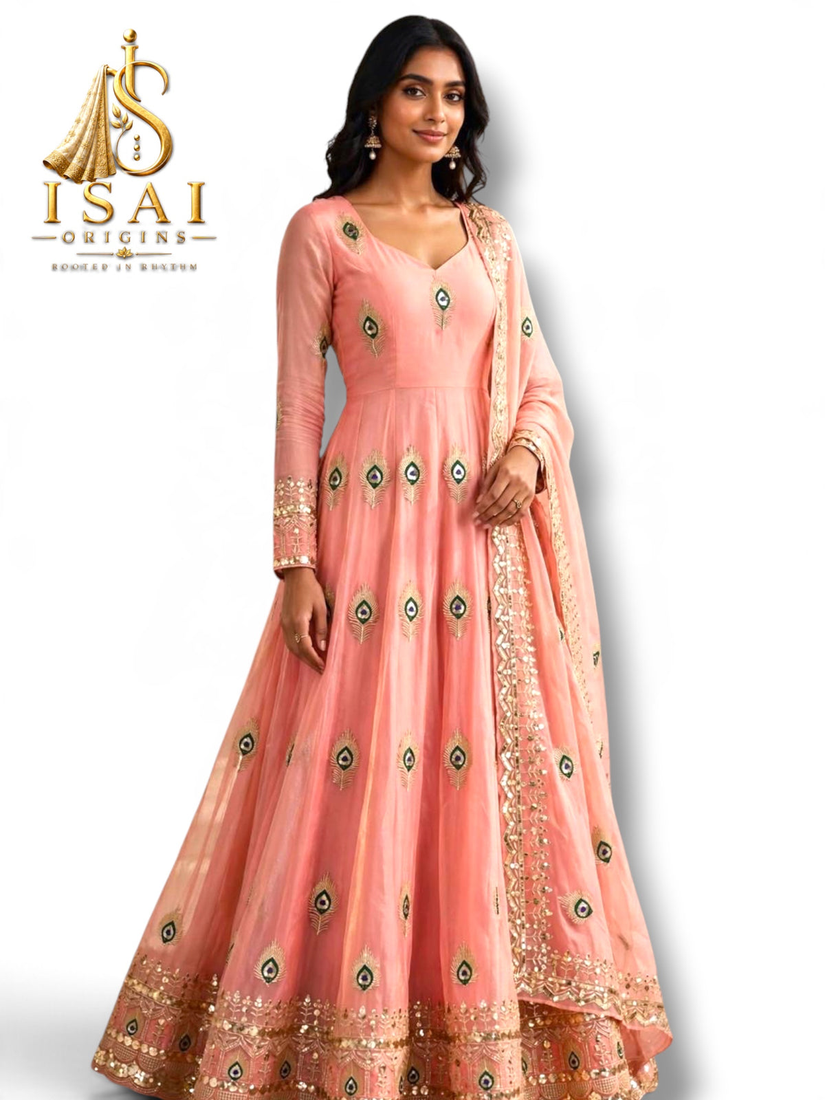 THOGAI - The Peach Pink Mor Pankh Peacock Feather Heritage Anarkali Salwar Set