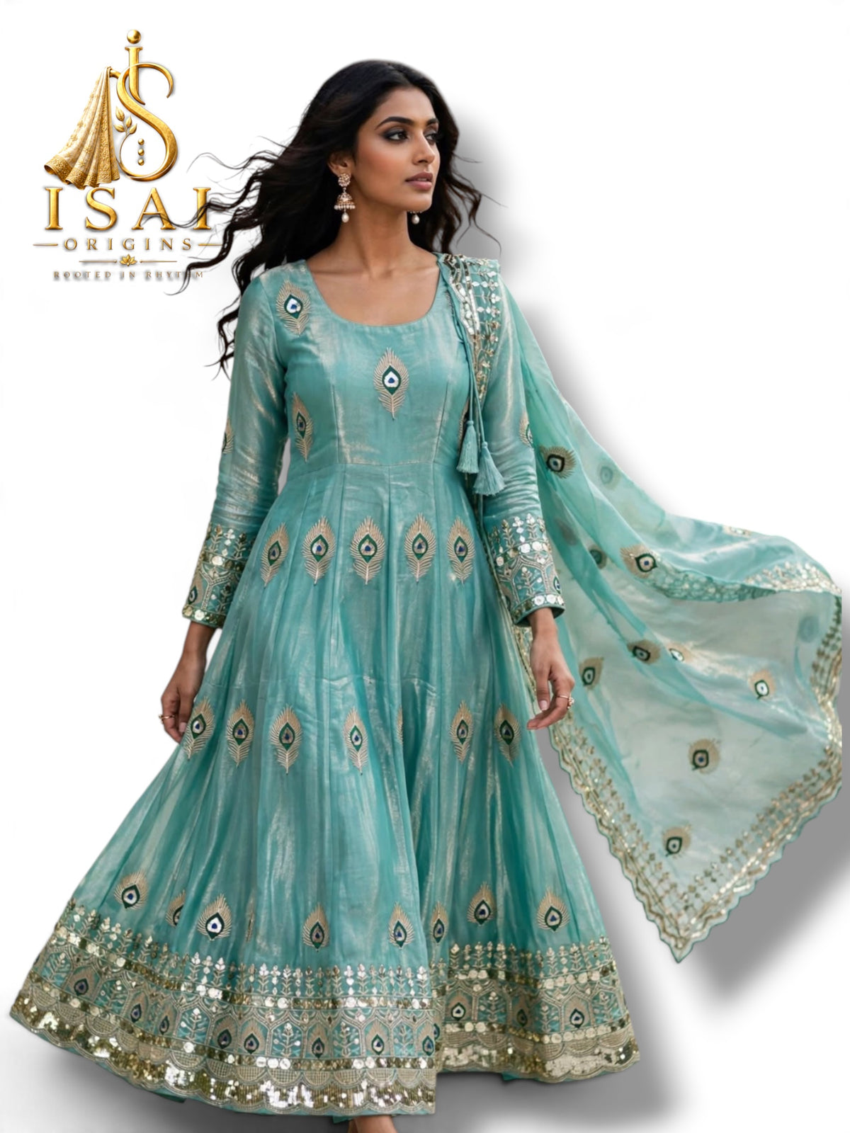 MEGHA - The Aqua Mint Mor Pankh Peacock Feather Heritage Anarkali Salwar Set