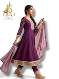 SENBAGAM - Deep Plum Embroidered Anarkali Set with Mauve Dupatta - Adults 36|38|40