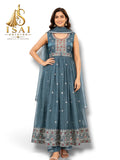 MUGIL - Grey Blue Anarkali Set with Grey Blue Dupatta | Kids & Adults 32-40