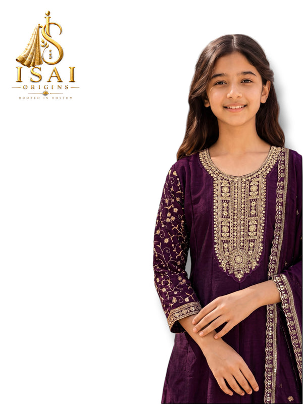 JAMUN - The Wine Purple Heritage Anarkali Set - Kids & Adults (36-40)