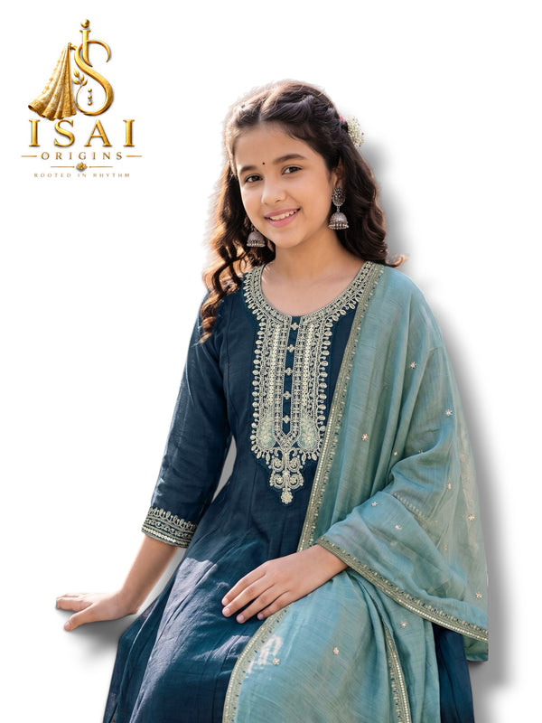 MAYIL - The Peacock Blue & Seafoam Heritage Anarkali Set - Kids & Adults (36-40)