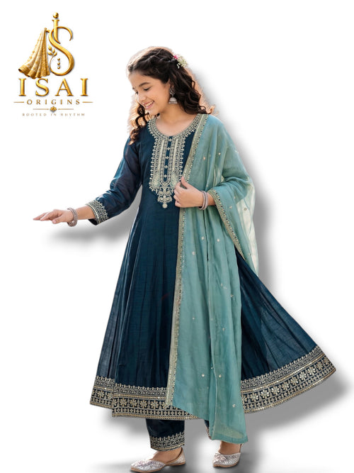 MAYIL - The Peacock Blue & Seafoam Heritage Anarkali Set - Kids & Adults (36-40)