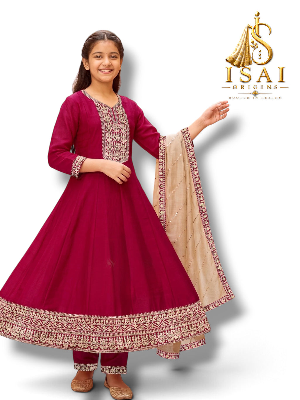 RAANI - The Rani Pink & Beige Heritage Anarkali Set - Kids & Adults (36-40)
