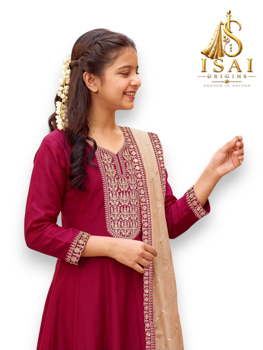 RAANI - The Rani Pink & Beige Heritage Anarkali Set - Kids & Adults (36-40)