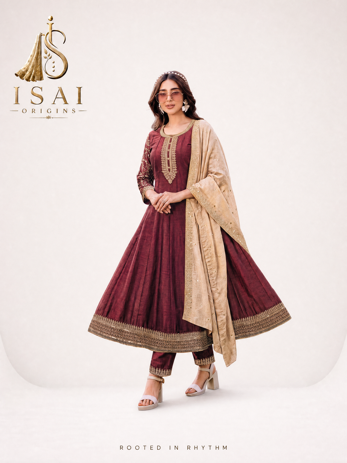 RUTHRA - The Maroon & Teal Heritage Anarkali Set - Adults (M-XXL)