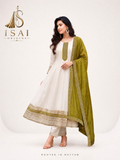  A breezy ivory anarkali with antique zari details, paired with our signature mehndi-green dupatta.

Rooted in tradition. Made for the now.

Cotton-blend Anarkali + Pant + Embroidered Dupatta. Flowy, festive & made to twirl.