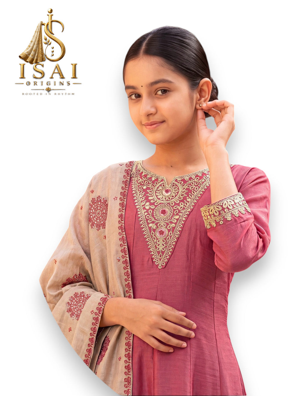 SRUTI - The Rose Pink & Taupe Mandala Heritage Anarkali Set - Kids & Adults (36-XXL)