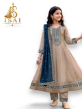 THAALAM - Beige & Midnight Blue Heritage Anarkali Set - Kids & Adults (36-XXL)