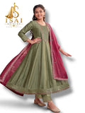 THULI | The Mehndi Green & Rani Pink Heritage Anarkali Set - Kids & Adults (36-XXL)
