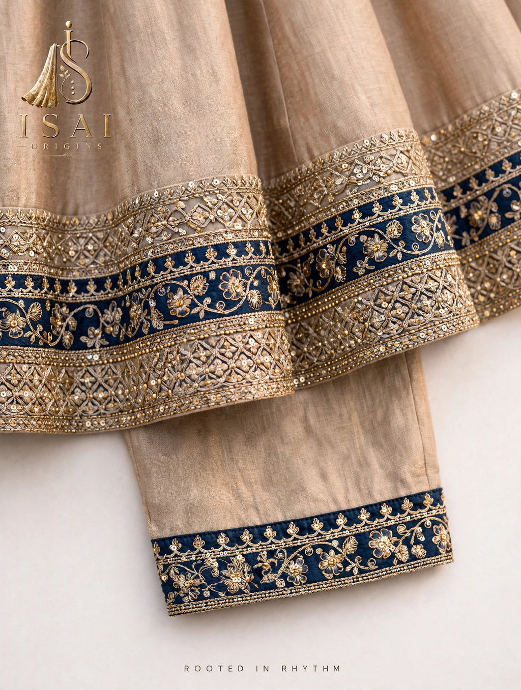 THAALAM - Beige & Midnight Blue Heritage Anarkali Set - Kids & Adults (36-XXL)