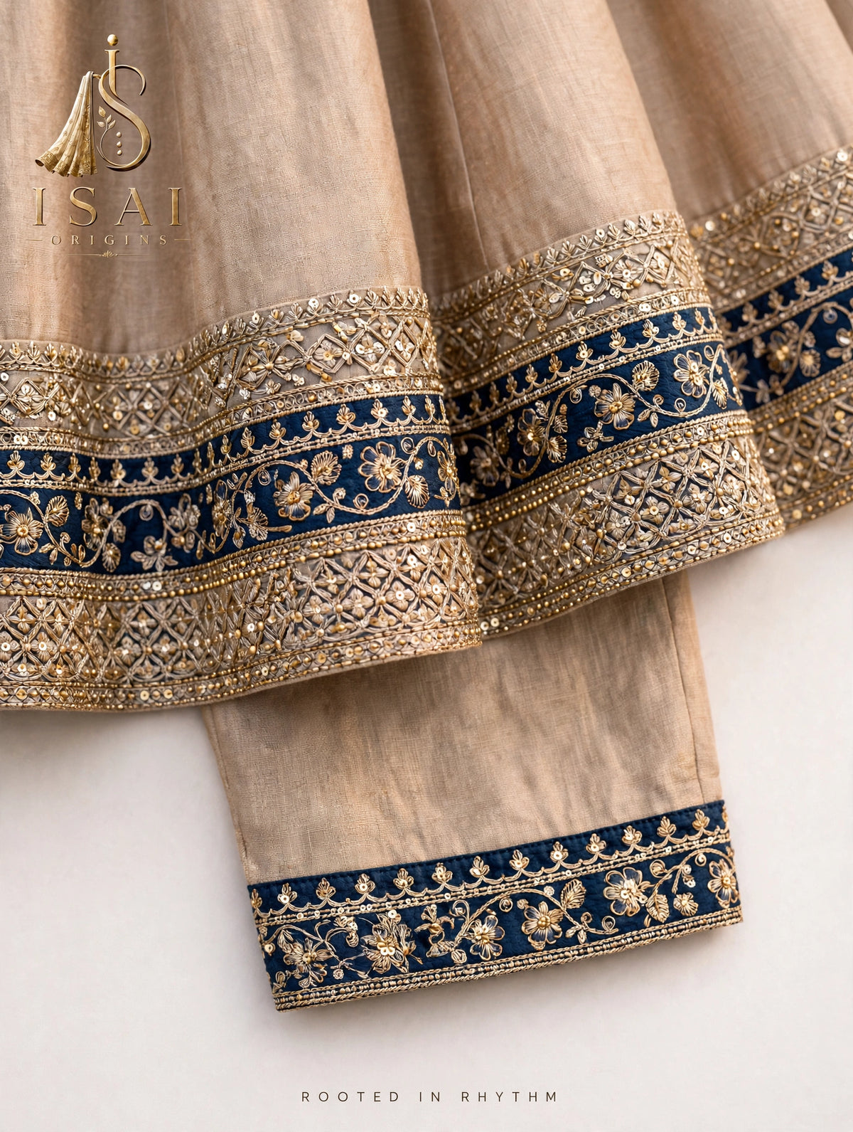 THAALAM - Beige & Midnight Blue Heritage Anarkali Set - Kids & Adults (36-XXL)