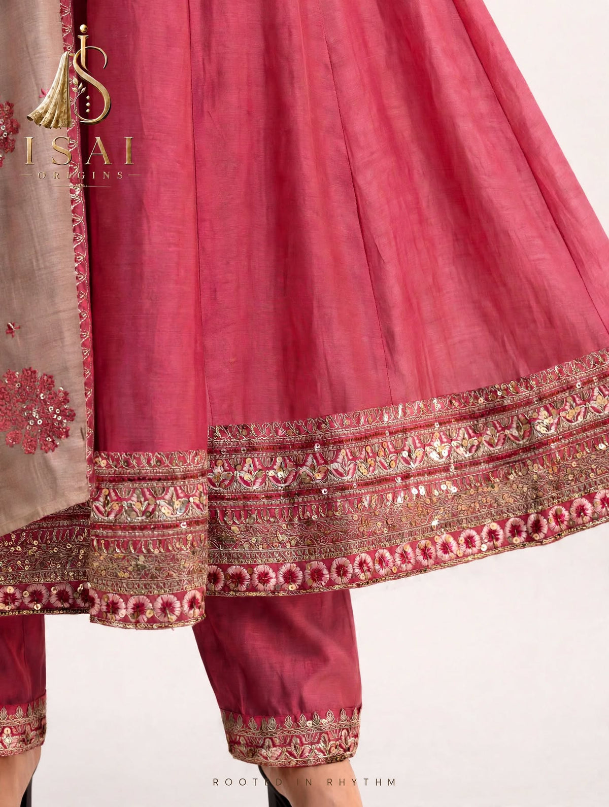 SRUTI - The Rose Pink & Taupe Mandala Heritage Anarkali Set - Kids & Adults (36-XXL)