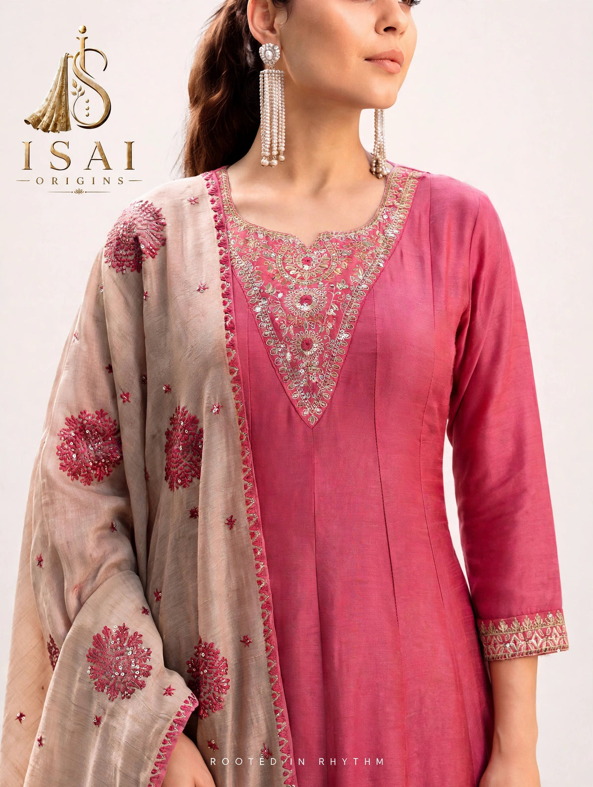 SRUTI - The Rose Pink & Taupe Mandala Heritage Anarkali Set - Kids & Adults (36-XXL)