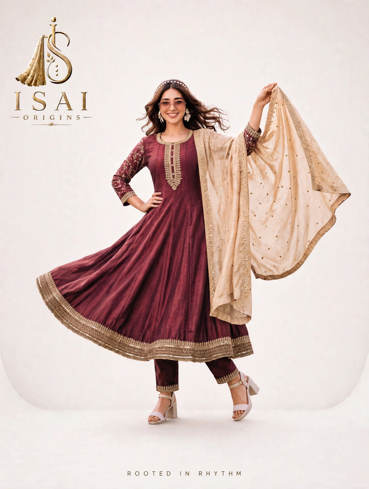 RUTHRA - The Maroon & Teal Heritage Anarkali Set - Adults (M-XXL)