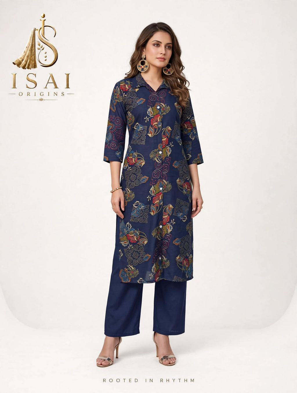 RAAGINI | The Midnight Vintage Garden Co-ord Set (Navy Blue)